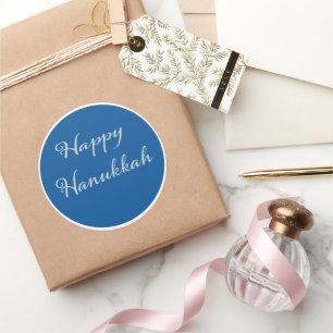 Adesivo Feliz Hanukkah Tekhelet Azul Roteiro Prata
