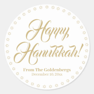 Adesivo Feliz Hanukkah texto personalizado em ouro branco