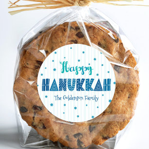 Adesivo Feliz Hanukkah Tipografia Turquesa Caprichosa Nome