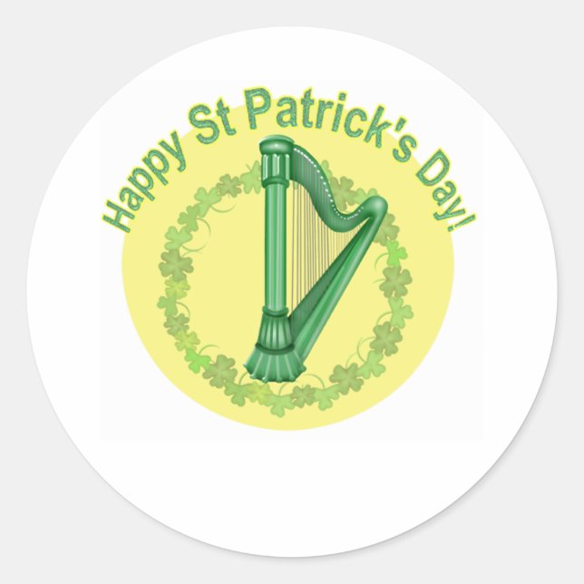 Adesivo Feliz Harp e Wreath do Dia de São Patrício (Frente)