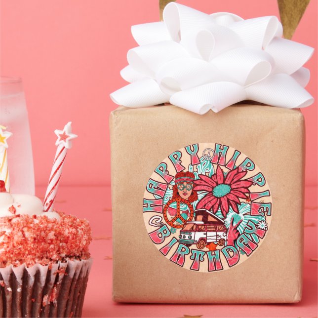 Adesivo Feliz Hippie Birthday - Colores (Festa)