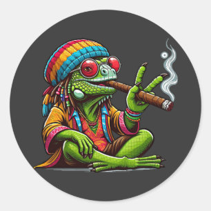 Adesivo Feliz Hippy Iguana Fumando Arte do Charuto