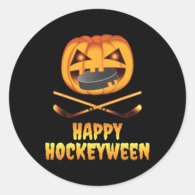 Adesivo Feliz Hockeybetween Hockey Pumpkin Comendo Puck Fu (Frente)