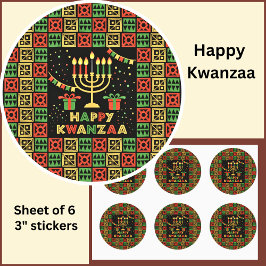 Adesivo Feliz Kwanzaa Velas Vermelhas Preto Amarelo Verde