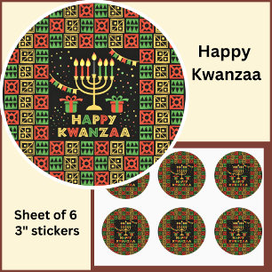 Adesivo Feliz Kwanzaa Velas Vermelhas Preto Amarelo Verde