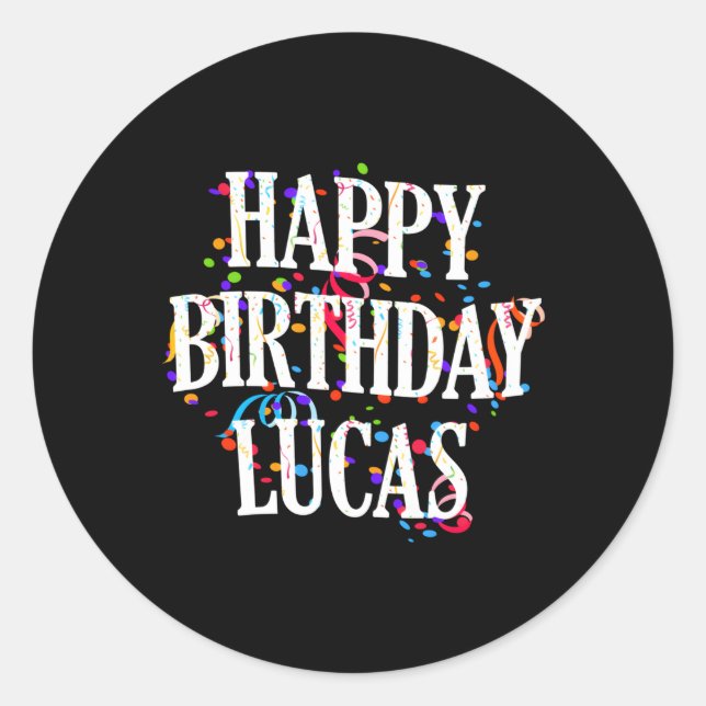 Adesivo Feliz Lucas Primeiro Nome Colorida Bday (Frente)