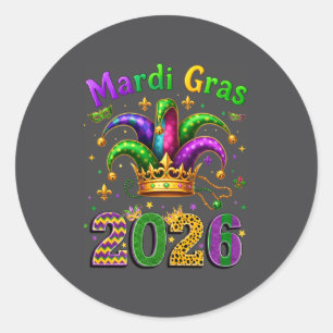 Adesivo Feliz Mardi Gras 2026 Chapéu de Bobo Homens Mulher