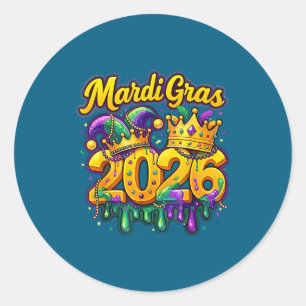 Adesivo Feliz Mardi Gras 2026 Chapéu de Bobo New Orleans H
