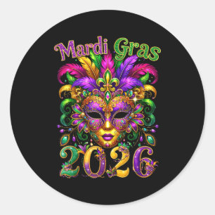 Adesivo Feliz Mardi Gras 2026 Chapéu de Bobo Nova Orleans 
