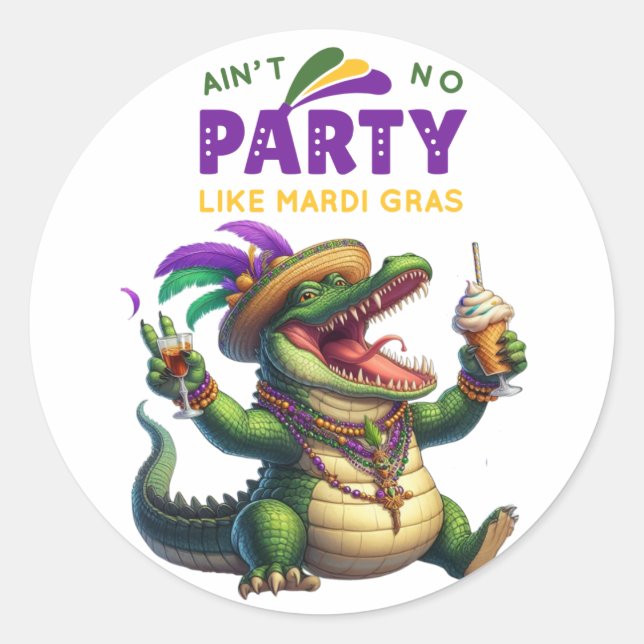 Adesivo Feliz Mardi Gras Alligator (Frente)