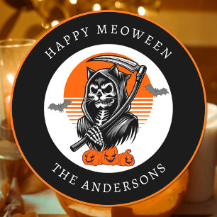 Adesivo Feliz Meoween Ceifador Sinistro Gato Halloween
