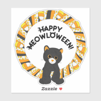 Adesivo Feliz Meowloween Black Cat Halloween Candy Corn