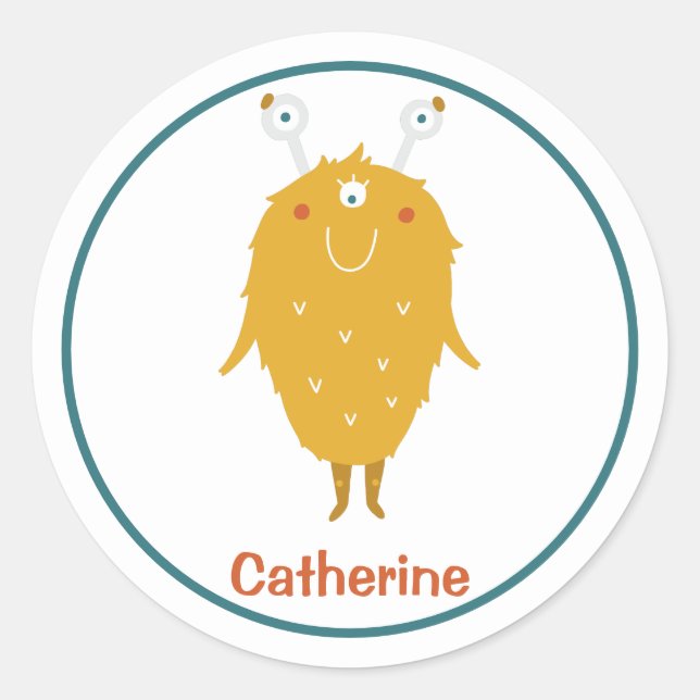 Adesivo Feliz monstro de laranja peludo peludo três olhos (Frente)