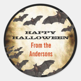 Adesivo Feliz Morcego de Halloween e Pergaminho Queimado