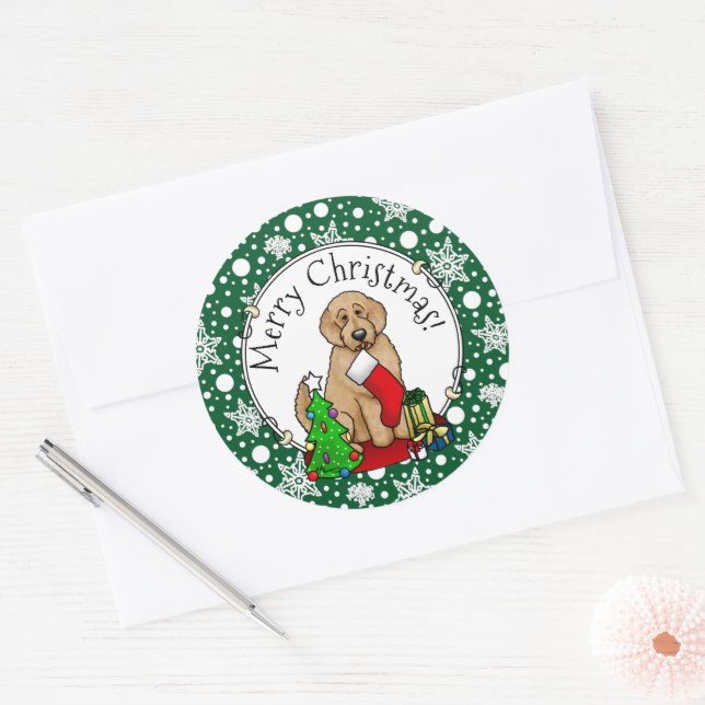 Adesivo Feliz Natal 2 Goldendoodle (ouro vermelho) (Envelope)