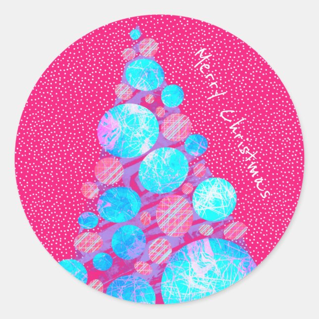 Adesivo Feliz Natal Abstrato Roxo Feriado em Árvore (Frente)