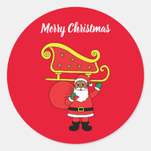 Adesivo Feliz Natal afro-americano Papai Noel Vermelho