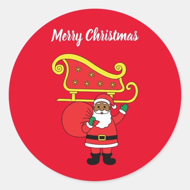 Adesivo Feliz Natal afro-americano Papai Noel Vermelho (Frente)