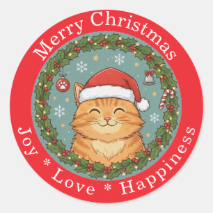 Adesivo Feliz Natal Alegria Amor Felicidade Gato Fofo