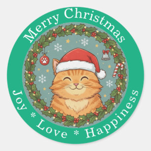 Adesivo Feliz Natal Alegria Amor Felicidade Gato Fofo