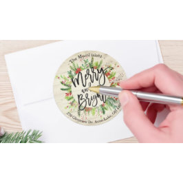 Adesivo Feliz Natal Ano Novo Deseje Holly Wreath Endereço