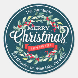 Adesivo Feliz Natal Ano Novo Floral Red Berry Endereço