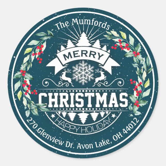 Adesivo Feliz Natal Ano Novo Floral Red Berry Endereço (Frente)