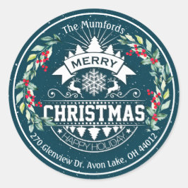 Adesivo Feliz Natal Ano Novo Floral Red Berry Endereço