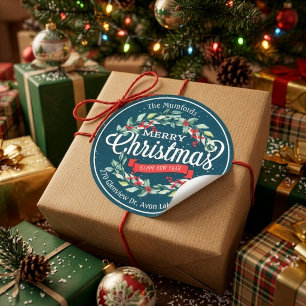 Adesivo Feliz Natal Ano Novo Floral Red Berry Endereço