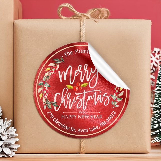 Adesivo Feliz Natal Ano Novo Floral Red Berry Endereço (Criador carregado)