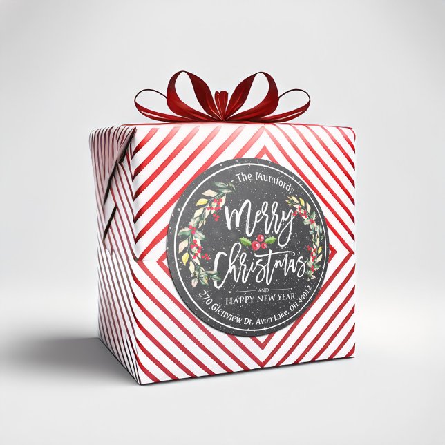 Adesivo Feliz Natal Ano Novo Floral Red Berry Endereço (Criador carregado)