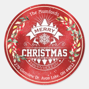 Adesivo Feliz Natal Ano Novo Floral Red Berry Endereço