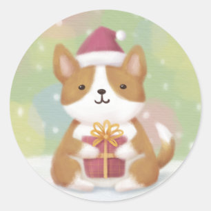 Adesivo Feliz Natal: Arte de Ilustração de Corgi