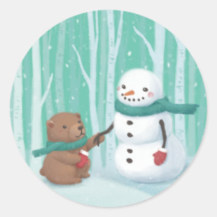 Adesivo Feliz Natal: Arte de Ilustração de Neve e Urso