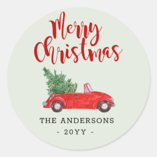 Adesivo Feliz Natal Árvore de Natal em Carro Vermelho Feri