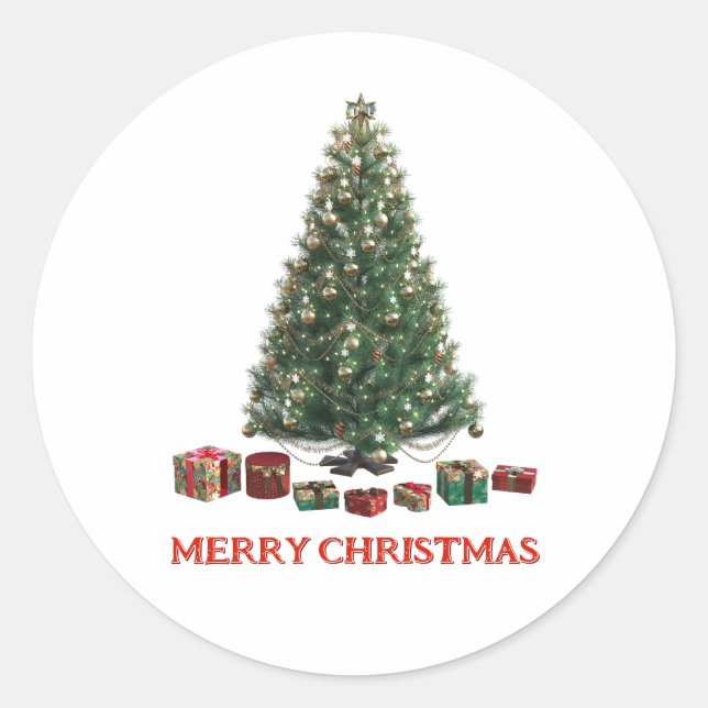 Adesivo Feliz Natal. Árvore (design 1) com presentes (Frente)