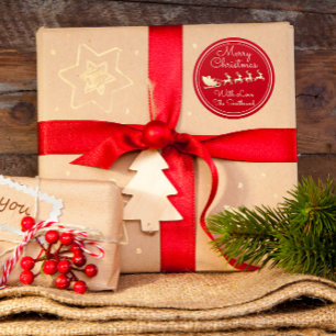 Adesivo Feliz Natal Árvore Nome Red Dourado Papais noeis 