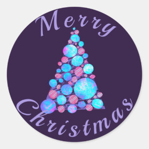 Adesivo Feliz Natal Árvore Roxo com Abstrato Baubles