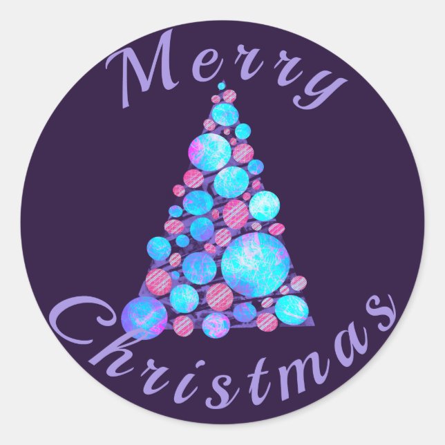 Adesivo Feliz Natal Árvore Roxo com Abstrato Baubles (Frente)