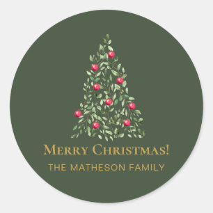 Adesivo Feliz Natal Árvore Verde Vermelha elegante