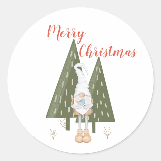 Adesivo Feliz Natal Árvores Gnomo Escandinavo (Frente)