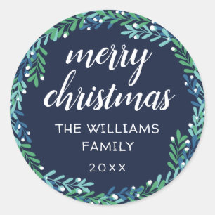 Adesivo Feliz Natal azul da grinalda