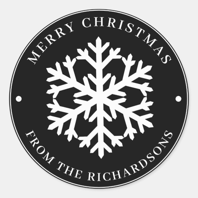 Adesivo Feliz Natal Black Round White Floco de Neve (Frente)