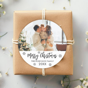 Adesivo Feliz Natal Black White Snowflake Foto da Família 