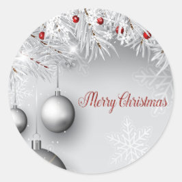 Adesivo Feliz Natal, Bolas de Prata, Galhos, Flocos de Nev