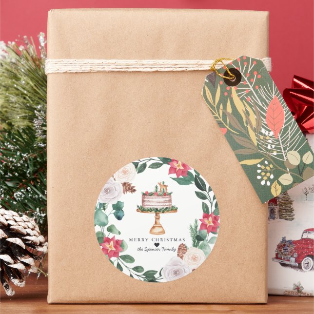 Adesivo Feliz Natal | Bolo de Férias com Coroa Floral (Feriado)