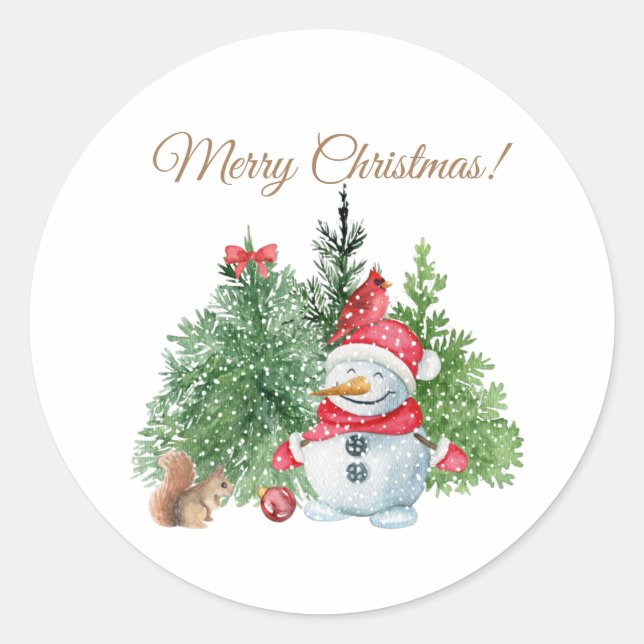 Adesivo Feliz Natal Bonito Snowman, Esquilo, Cardeal (Frente)