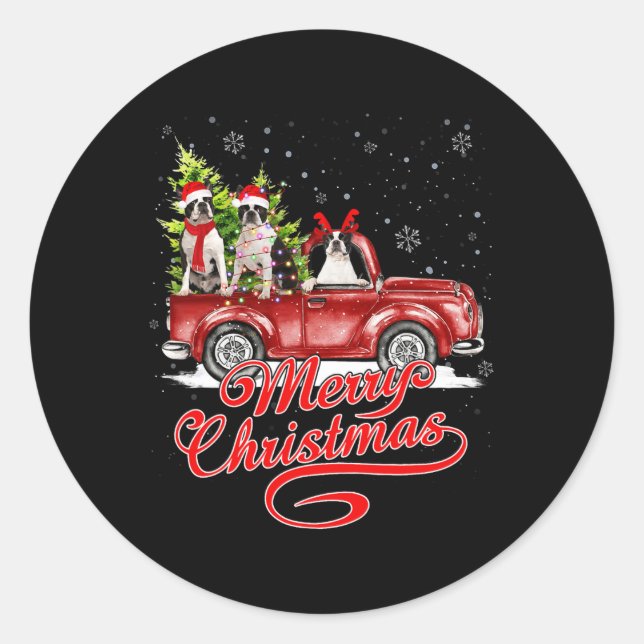 Adesivo Feliz Natal Boston Terrier Dogs Reindeer Papais no (Frente)