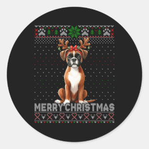 Adesivo Feliz Natal Boxer Reindeer Dog Soprava Feia Xma