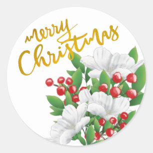 Adesivo Feliz Natal Branco Vermelho Verde Floral